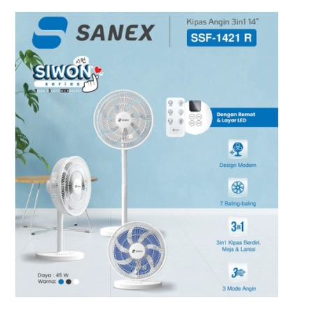 UTAMAMEGA - Kipas Angin Stand & Desk Fan 3in1 14Inch Sanex SSF-1421R Remote Control