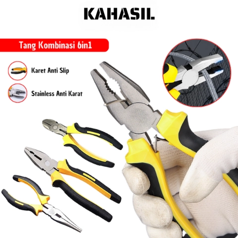 KAHASIL - Tang Potong Kombinasi Lancip 6in1 Alat Jepit Pembuka Kabel Anti Slip Anti Karat Serbaguna