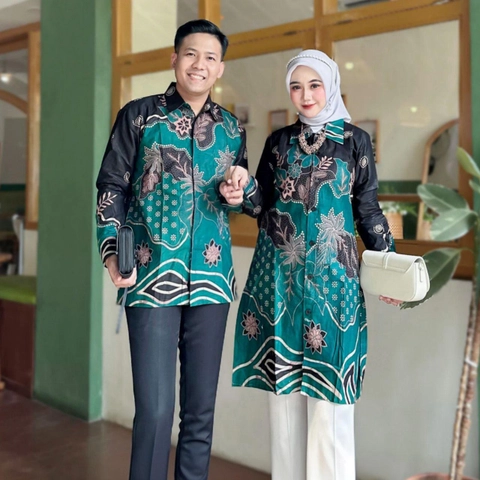 Kois Batik - Atasan Batik Sarimbit Kemeja Dan Tunik Modern Motif Lompong hijau