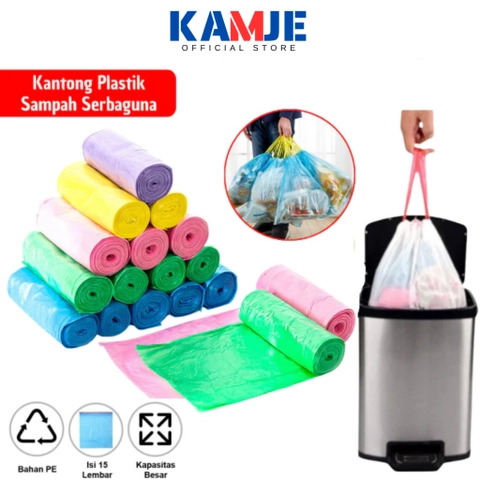 KAMJE Kantong Plastik Tempat Sampah Besar Roll Dengan Tali Pengikat KMJ076