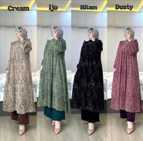 Khisna collection - New set long tunik melati rufel wanita dewasa terbaru dan bagus banget