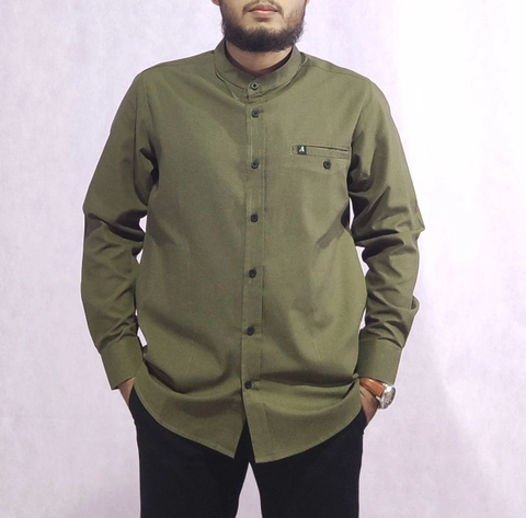 Al liwa official - KEMEJA KOKO KURTA PRIA BERKUALITAS LENGAN PANJANG WARNA ARMY