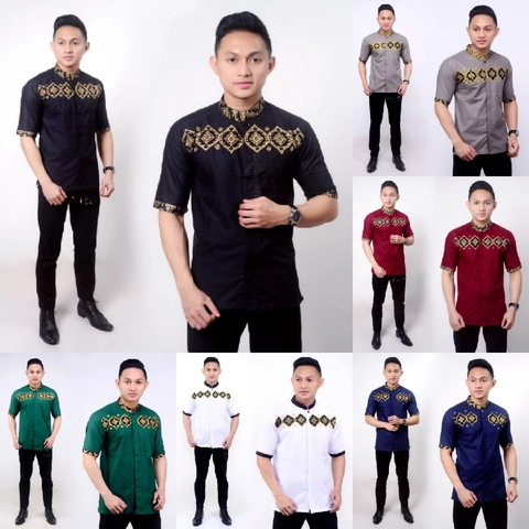 Kois Batik - Baju koko bordir dewasa lengan pendek motif ahsan