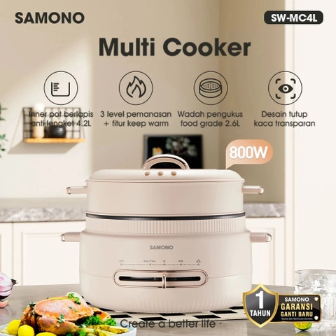 UTAMAMEGA - SAMONO Panci Listrik SW-MC4L Multi Cooker 4Liter+2Liter Anti Lengket 800 Watt ( SWMC4L )