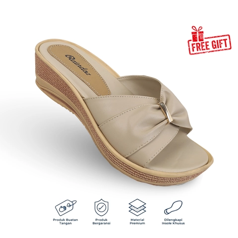 Catenzo Official - Raindoz - Sandal Wedges Casual Wanita Cream RMH 345