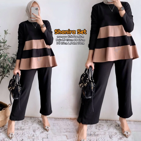 Valencia - Shanira Set - One Set Wanita Manggo Knit Premium Setelan Wanita Kekinian Lengan Panjang Set Celana B