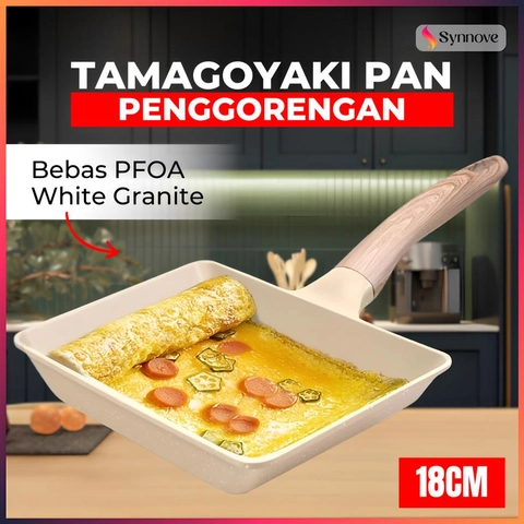 Synnove - Wajan Penggorengan White Granite PFOA FREE Wajan Teflon Anti Lengket Tamagoyaki