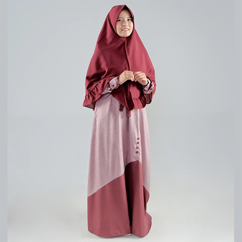 Baju Busana Dres Dress Gamis Wanita Dewasa Simple Simpel Kondangan Lebaran Mauve Merah Maroon