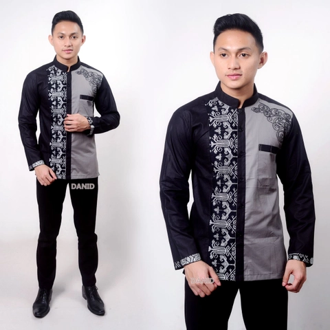 Batik Alfin - Baju koko bordir kombinasi batik lengan panjang bagus