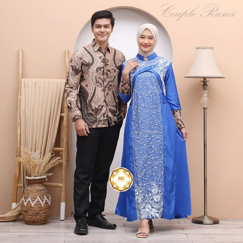 Rambe Batik Indonesia - Batik Couple Rumi Premium Bahan Velvet Mix Tile Bordir Mutiara