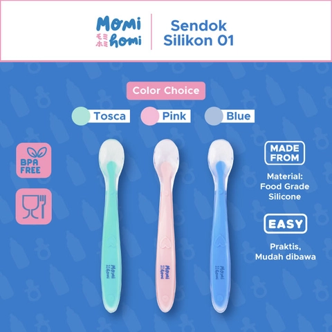MOMI HOMI - Sendok Makan Bayi 01 Silikon Baby Safety Spoon Lentur Sendok Makan Silicone Mpasi Baby Food Spoon