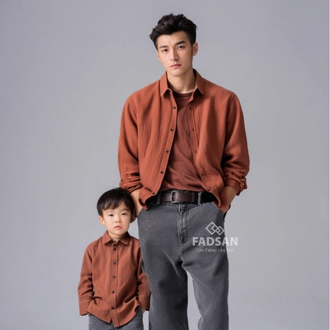 FADSAN - Kemeja Koko Lengan Panjang Ayah dan Anak Laki-Laki Warna Red Brick - Grit Series