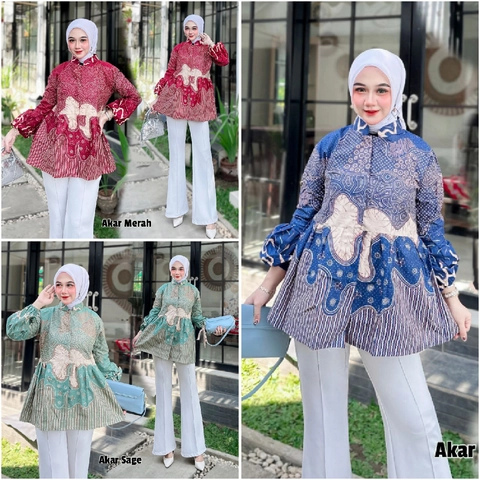 Ks muslim fashion - Baju Batik Kerja Boluse Wanita Lengan Balon motif akar