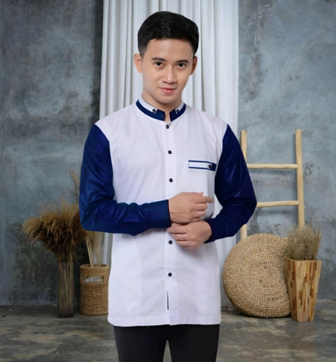 Batik Mafaza - Baju koko pria dewasa simpel terbaru lengan panjang motif scoder navy