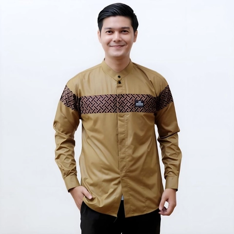 Kois Batik - Baju koko dewasa kombinasi batik lengan panjang terbaru warna kunyit