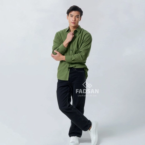 FADSAN - Koko Ayah & Anak Katun Organik Lengan Panjang Warna Army Shield - Grit Series