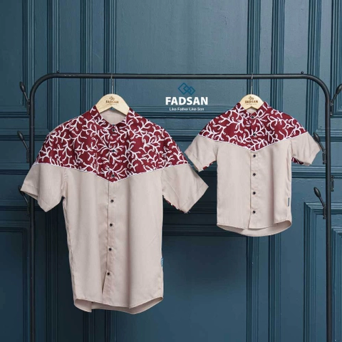 FADSAN - Kemeja Batik Couple Ayah & Anak Lengan Pendek Warna Khaki - New Emran Series