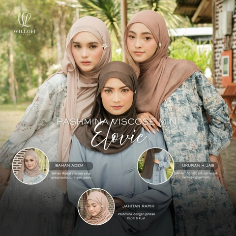 Sakura Baru - Sakura Baru X Willofi - Pashmini Viscose Mini Elovie Modal Viscose Shawl Wanita (150x60 cm) Anti Bu
