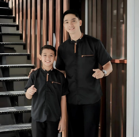 Batik Mafaza - Baju Koko Coupel Anak Dan Dewasa Modern Motif ilham hitam
