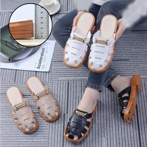 NO LABEL - Sandal Slip on Wanita Model Jaring Tali Rantai Kekinian (NL39)