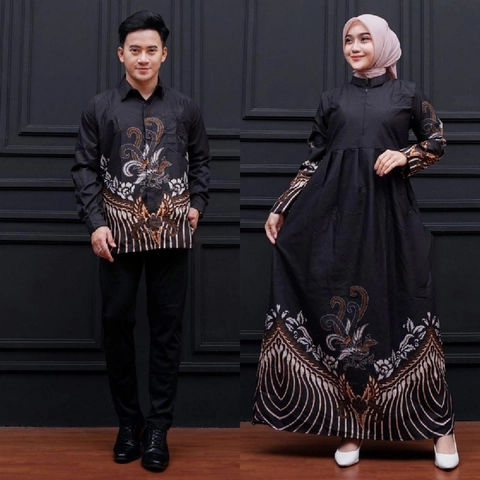 Kois Batik - Gamis batik coupel kemeja dapat dibeli terpisah motif ayam hitam