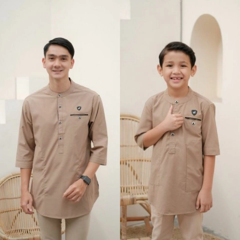 Khisna collection - Baju koko couplen ayah dan anak lengan 3per4 bagus warna coksu