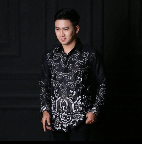 Kois Batik - Kemeja batik pria dewasa hitam kombinasi abu muda