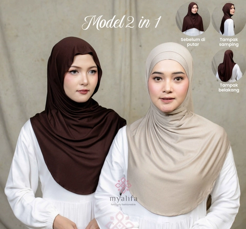 Myalifa Official Store - Hijab Instan Hanna Plus Inner 2in1 Viscose Rayon Airy Meleyot Bergo Instan Bergo Malay Pashmina Inst