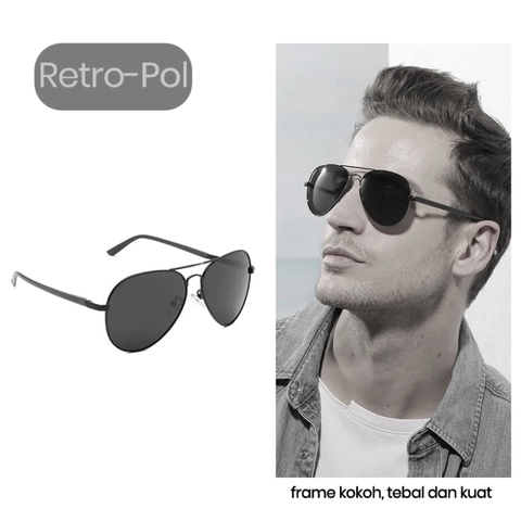 GAWUNG - Kacamata Pria Retro Hitam Sunglasses Model Polisi Aksesoris Pantai - KKPRO