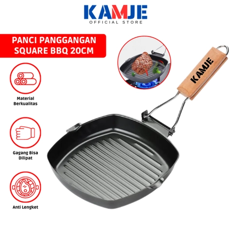 KAMJE Grill Pan Panggangan Panci Wajan Anti Lengket Teflon Panggang Pemanggang BBQ Serbaguna KMJ060