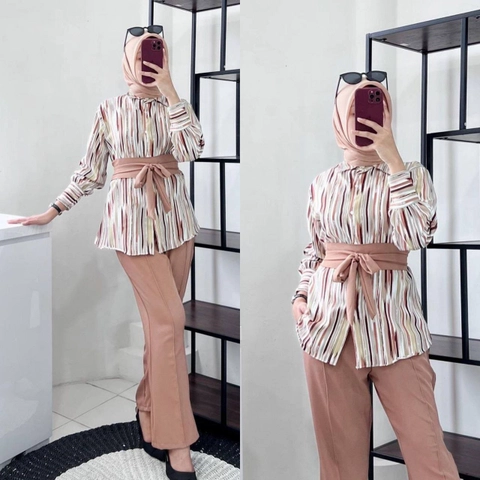 Valencia - Jessica Set - One Set Wanita Kemeja Shakila Import Setelan Wanita Celana Kulot Lengan Panjang Set Ba