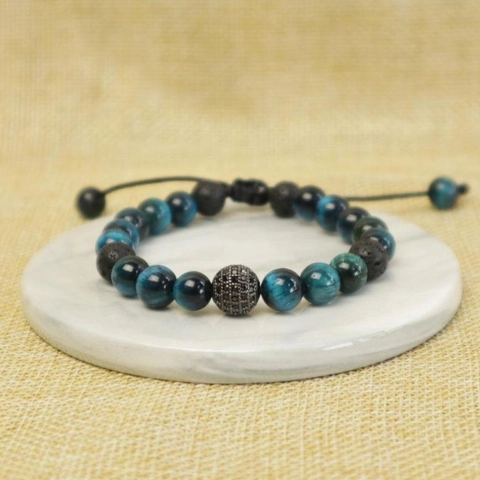 Riza Craft - Gelang Batu Akik Tiger Eye Biru Alam ASLI Natural Original