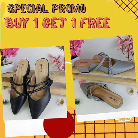 Koekita - Promo Buy 1 Get 1 Sandal Selop Hels Kepang Wanita 3 cm Evelyn-01