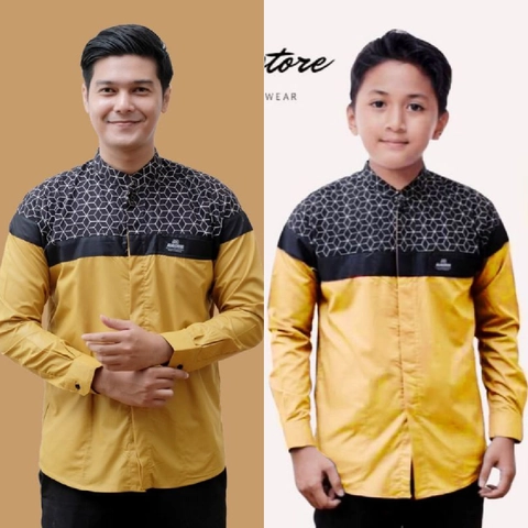 Kois Batik - Baju muslim koko kombinasi batik ayah dan anak warna kunyit