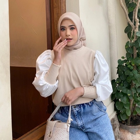 Mybamus - Kinan Puff Sleeve Tops - Blouse Lengan Ballon - Atasan Wanita Korean Style