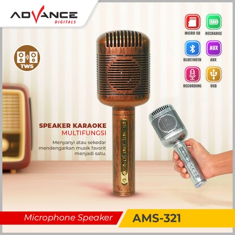 Advance Digitals Indonesia - Microphone Speaker Bluetooth AMS-321 Extra Bass Mode Mic Retro Clasic