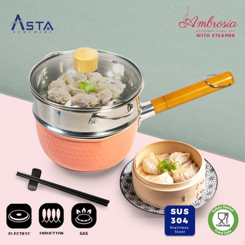 Asta Sauce Pan Panci Stainless Kukusan Mpasi Anti Lengket Tutup Kaca 16 cm