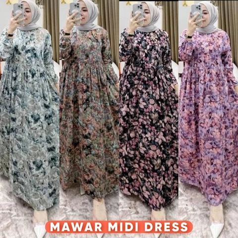 Khisna collection - Drees harian rumah elegan adem mawar midi
