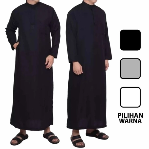 qayd - BELI 3 GRATIS 1 Gamis Jubah Pria Dewasa Thobe Arab Bahan Poly Katun Mikro Ukuran L XL