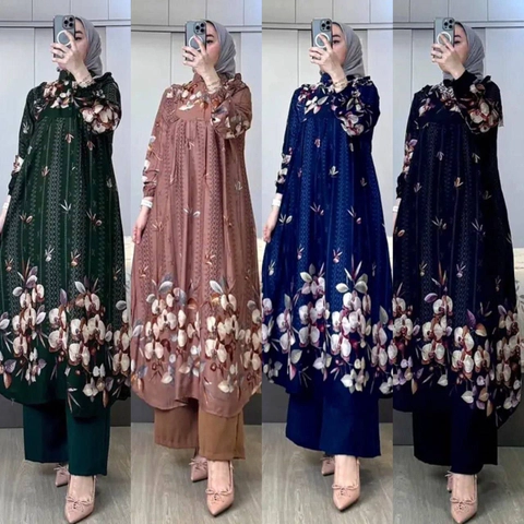 Khisna collection - Oneset long tunik maharani motif baru jahitan rapi dan bagus
