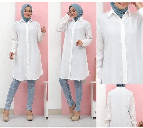 Syahrinda [TA] - Kemeja Tunik Wanita Hitam Putih Polos Standar dan Jumbo Premium