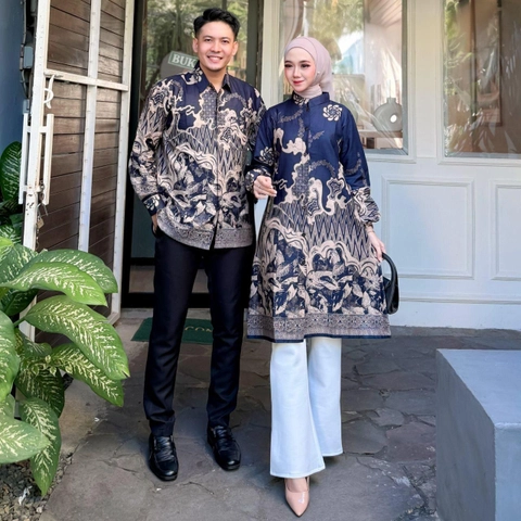 Kois Batik - Batik coupel tunik dan kemeja bisa dibeli terpisah motif cuwanda navy
