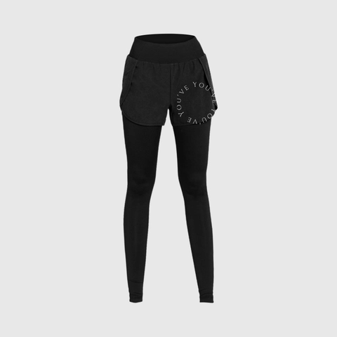 Youhave - Celana Yoga Legging Celana Olahraga 2 in 1 Wanita High Waist Yoga Gym Olahraga Dua Lapis Y00012