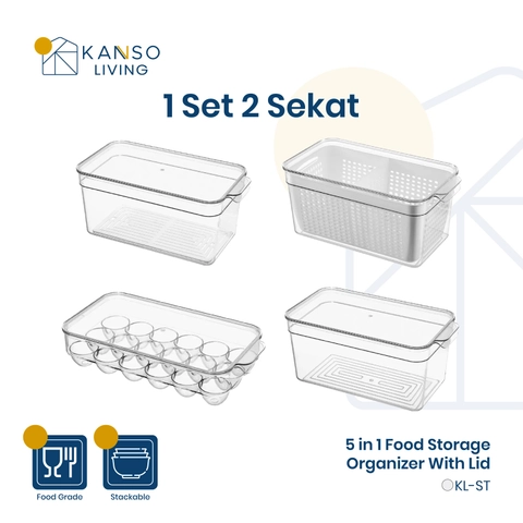 Kanso Living - Kanso Living 5 in 1 Kontainer Penyimpanan Makanan Storage Box Kulkas - 1 Set 2 Sekat