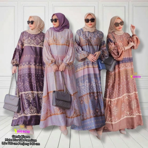 Valencia - Gamis Kirana - Gamis Dior Silk Premium Dress Wanita Lengan Panjang Balong Party Dress Fashion Kekinian Muslim Kekinian LD 110 cm
