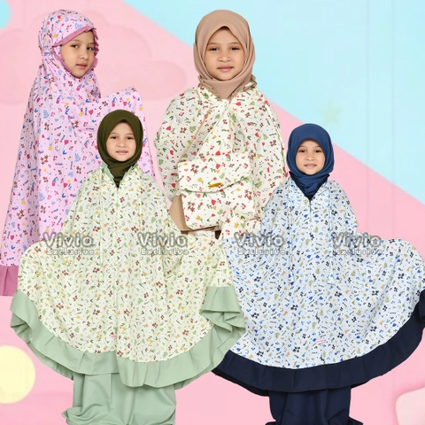 Vivio Kids - Mukena Anak Resleting Dagu 2 in 1 Katun Rayon Motif Premium Usia 2 sd 15 Tahun Alesha