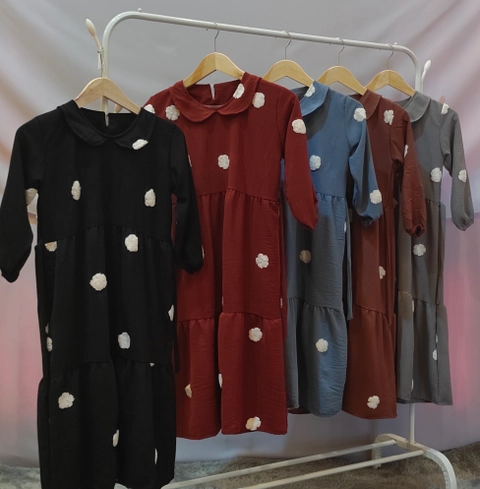Amha Collection - GAMIS ANAK TANGGUNG AIRFLOW POM POM PREMIUM USIA 10-11 TAHUN