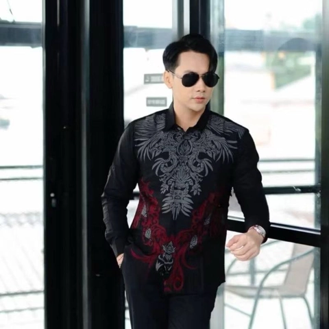 Batik Alfin - Kemejan Batik pria dewasa Lengan panjang motif Dassi Hitam bagus banget