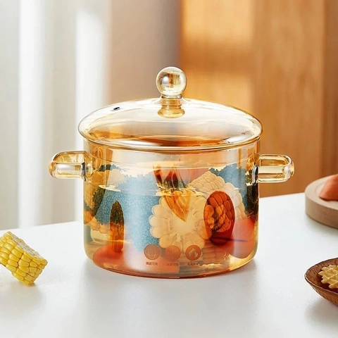 RUMAH RAYA - (PO) Panci Kaca Glass Cooking Pot Tahan Panas 15 cm - YWJ-1265 - Brown