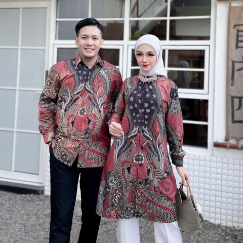Kois Batik - Atasan Batik Kembar Tunik Dan Kemeja Kekinian Motif camelia pink